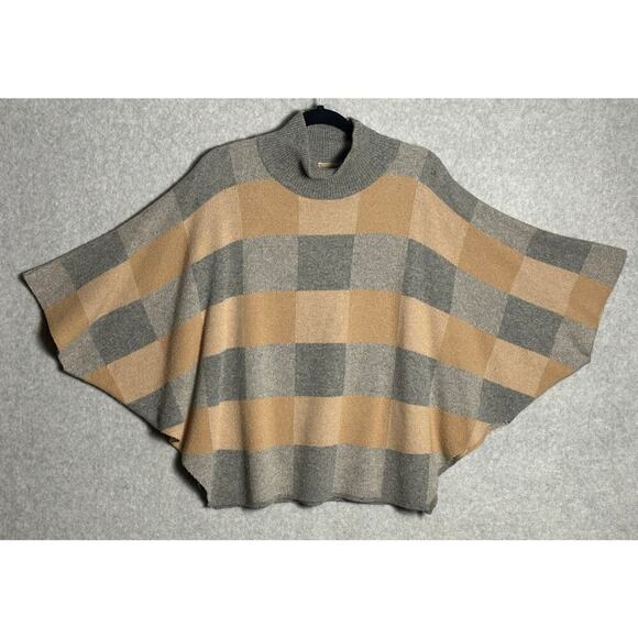 Note di Anita One Size Merino Wool Cashmere Plaid Poncho‎ Mock Neck Boxy Italy - Picture 10 of 12